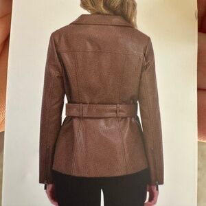 Kenneth Cole Brown Leather Belted Jacket